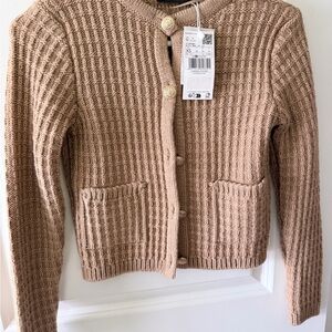 MANGO Waffle Knit Cardigan Sweater with gold button detail